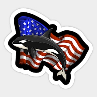 Orca American Flag 4th of July USA Whale America Sticker